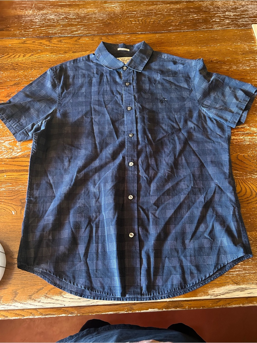The Penguin Men's Short-Sleeve Button-Up Shirt - Navy Plaid